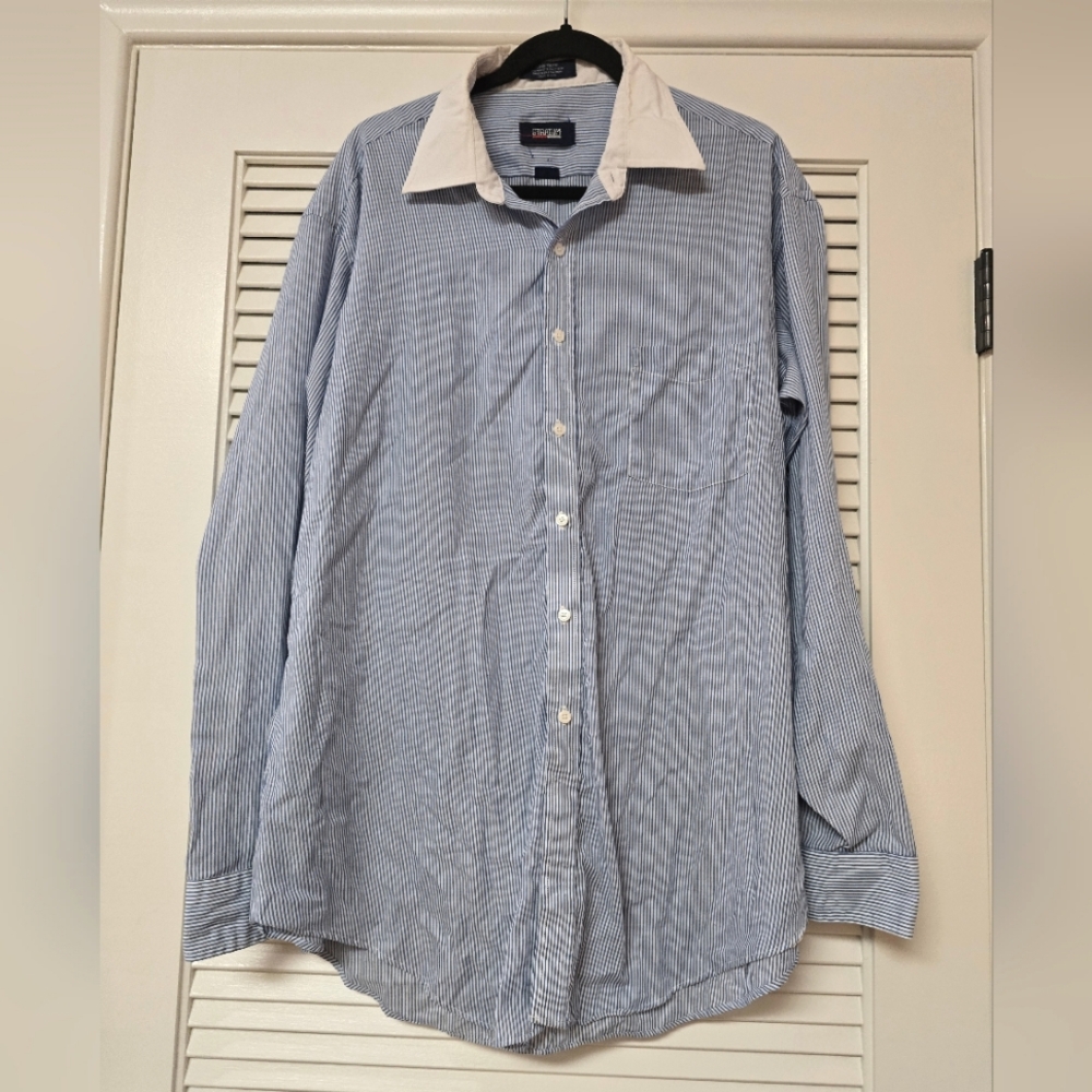 Perma Prest - Men's Stripe Business Casual Office Button Down Shirt